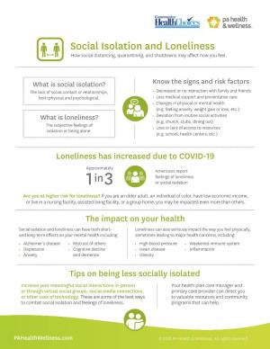 Social Isolation and Loneliness How Social Distancing, Quarantining, and Shutdowns May Affect How You Feel