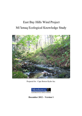 East Bay Hills Wind Project Mi'kmaq Ecological Knowledge Study