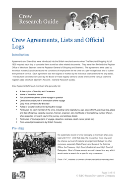 Crew Agreements, Lists, Official Logs