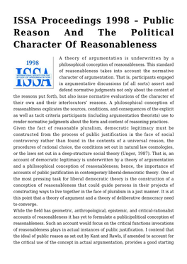 Public Reason and the Political Character of Reasonableness