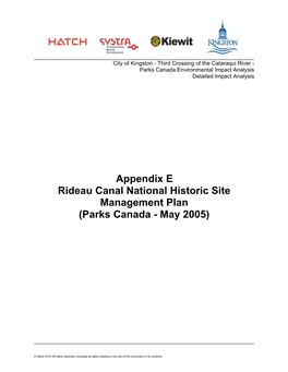 Rideau Canal National Historic Site Management Plan (Parks Canada - May 2005)