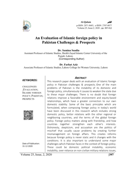 An Evaluation of Islamic Foreign Policy in Pakistan Challenges & Prospects