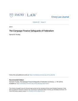 The Campaign Finance Safeguards of Federalism