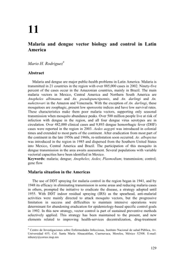 Malaria and Dengue Vector Biology and Control in Latin America