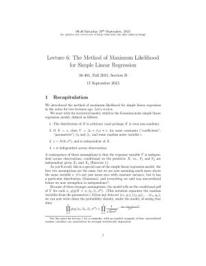 The Method of Maximum Likelihood for Simple Linear Regression