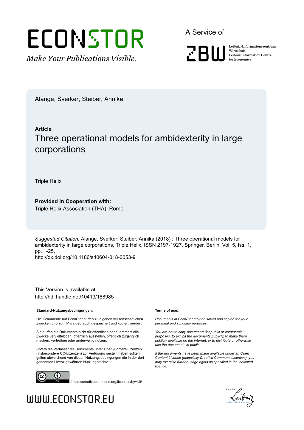 Three Operational Models for Ambidexterity in Large Corporations