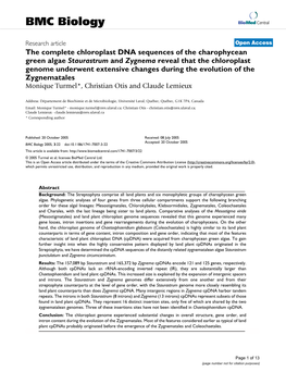 The Complete Chloroplast DNA Sequences of the Charophycean