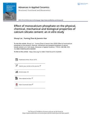 Effect of Monocalcium Phosphate on the Physical, Chemical, Mechanical and Biological Properties of Calcium Silicate Cement: an in Vitro Study