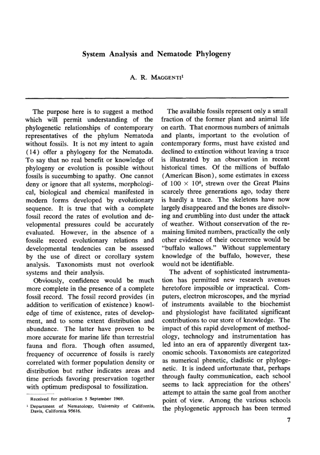 System Analysis and Nematode Phylogeny