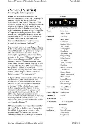 Heroes (TV Series) - Wikipedia, the Free Encyclopedia Pagina 1 Di 20