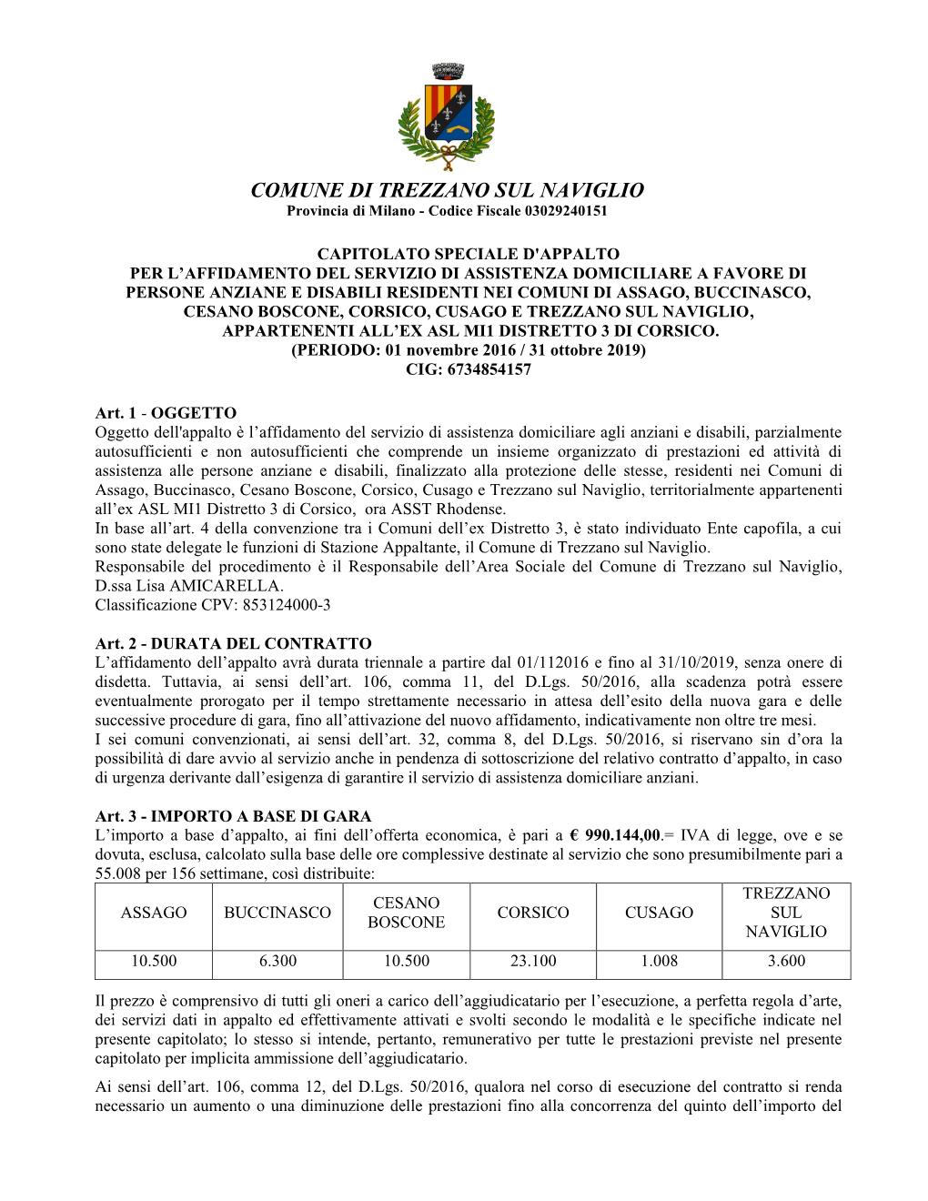 COMUNE DI TREZZANO SUL NAVIGLIO Provincia Di Milano - Codice Fiscale 03029240151