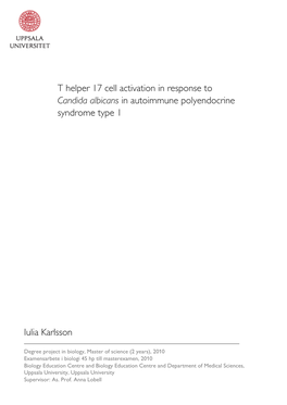 T Helper 17 Cell Activation in Response to Candida Albicans in Autoimmune Polyendocrine Syndrome Type 1