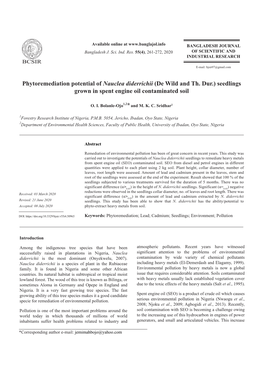 Phytoremediation Potential of Nauclea Diderrichii (De Wild and Th