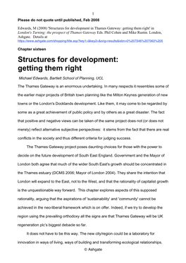 Structures for Development: Getting Them Right