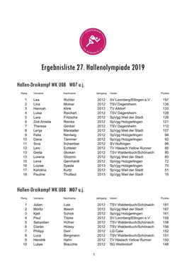 Ergebnisliste 27. Hallenolympiade 2019