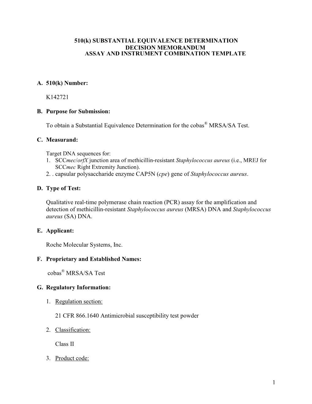 MRSA/SA Test. C. Measurand