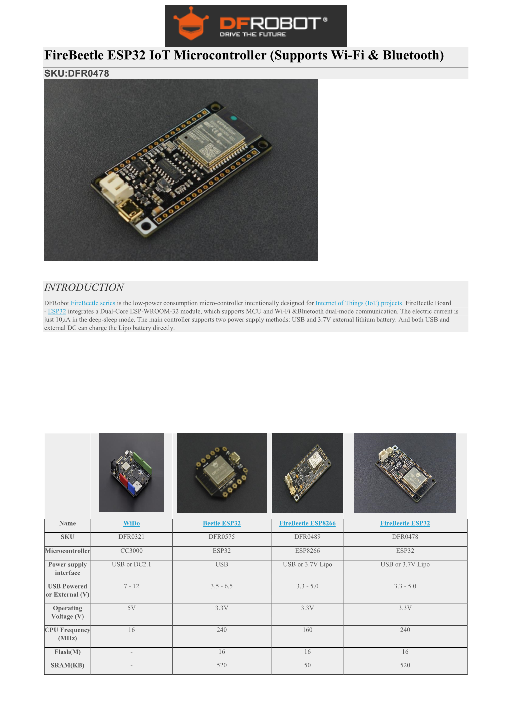 Firebeetle ESP32 Iot Microcontroller (Supports Wi-Fi & Bluetooth)