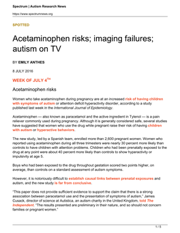 Acetaminophen Risks; Imaging Failures; Autism on TV