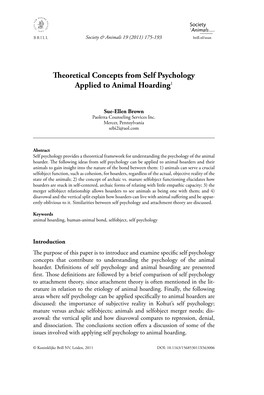 Theoretical Concepts from Self Psychology Applied to Animal Hoarding1