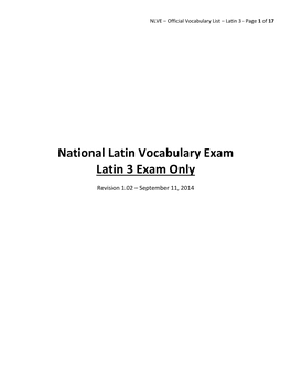 NLVE – Official Vocabulary List – Latin 3 ‐ Page 1 of 17
