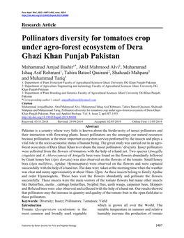 Pollinators Diversity for Tomatoes Crop Under Agro-Forest Ecosystem of Dera Ghazi Khan Punjab Pakistan