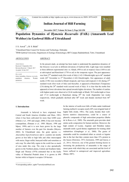 Indian Journal of Hill Farming Population Dynamics of Hymenia Recurvalis (FAB.) (Amaranth Leaf Webber) in Garhwal Hills of Uttra