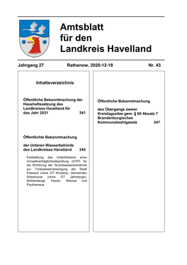 Amtsblatt Für Den Landkreis Havelland Seite 341