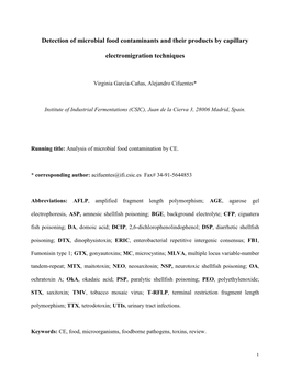 Detection of Microbial Food Contaminants and Their Products by Capillary Electromigration Techniques