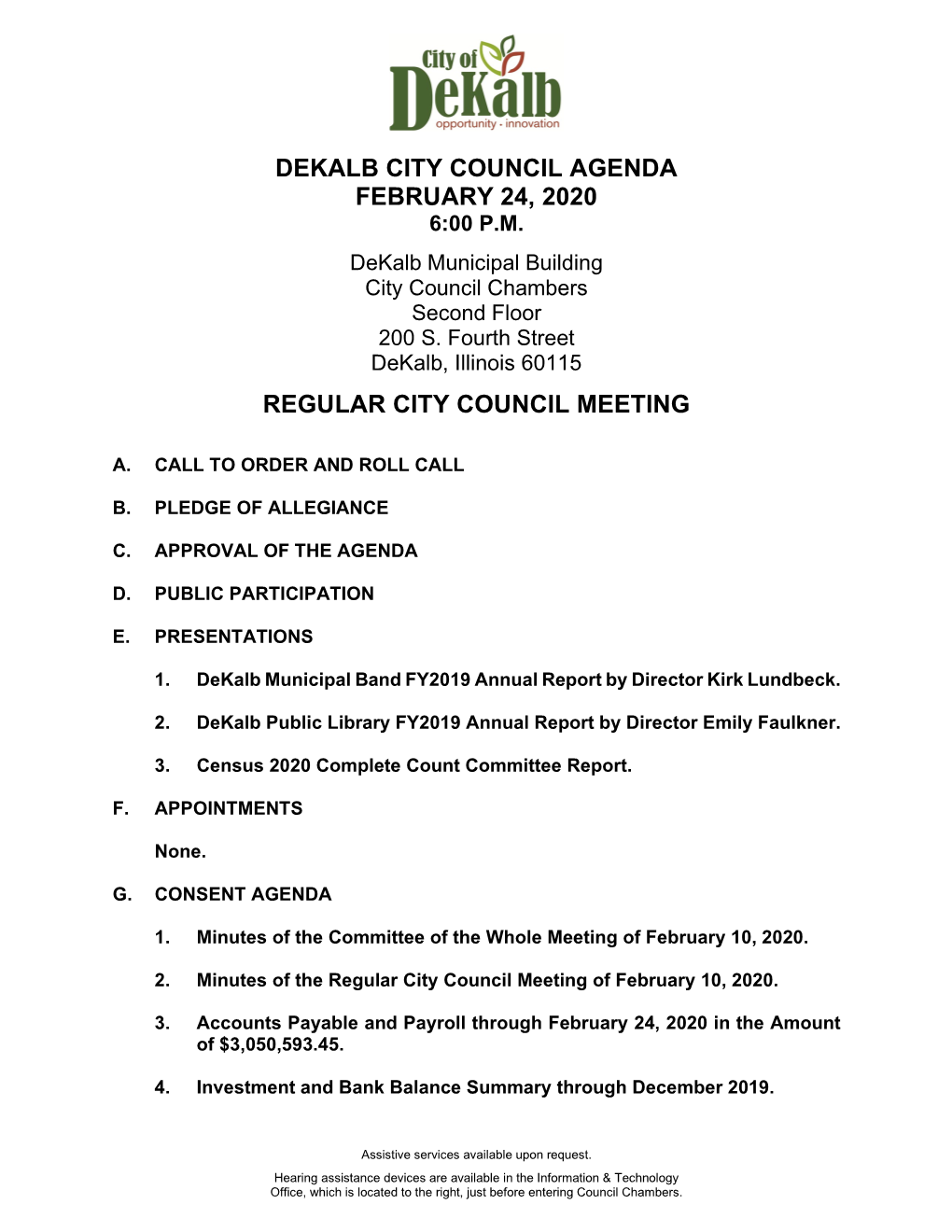 Dekalb City Council Agenda February 24, 2020 Regular