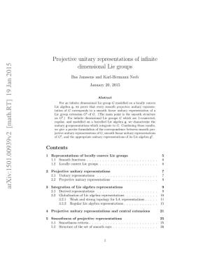 Projective Unitary Representations of Infinite Dimensional Lie Groups