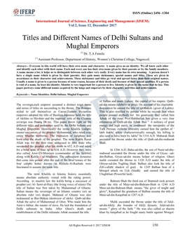 Titles and Different Names of Delhi Sultans and Mughal Emperors [1] Dr