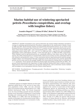 Marine Habitat Use of Wintering Spectacled Petrels Procellaria Conspicillata, and Overlap with Longline Fishery