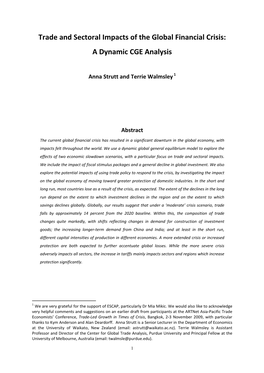 Trade and Sectoral Impacts of the Global Financial Crisis: a Dynamic CGE Analysis