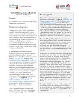 What Is Known About Anticipated COVID-19 Vaccine Roll-Out Elements? Hamilton: Mcmaster Health Forum, 28 May 2021