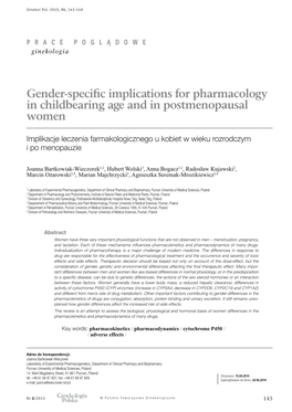 Gender-Specific Implications for Pharmacology in Childbearing Age