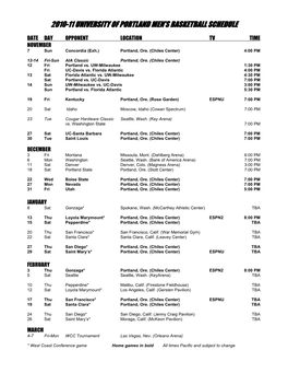 2010-11 University of Portland Men's Basketball Schedule