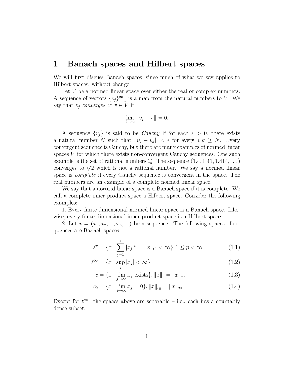 1 Banach Spaces and Hilbert Spaces