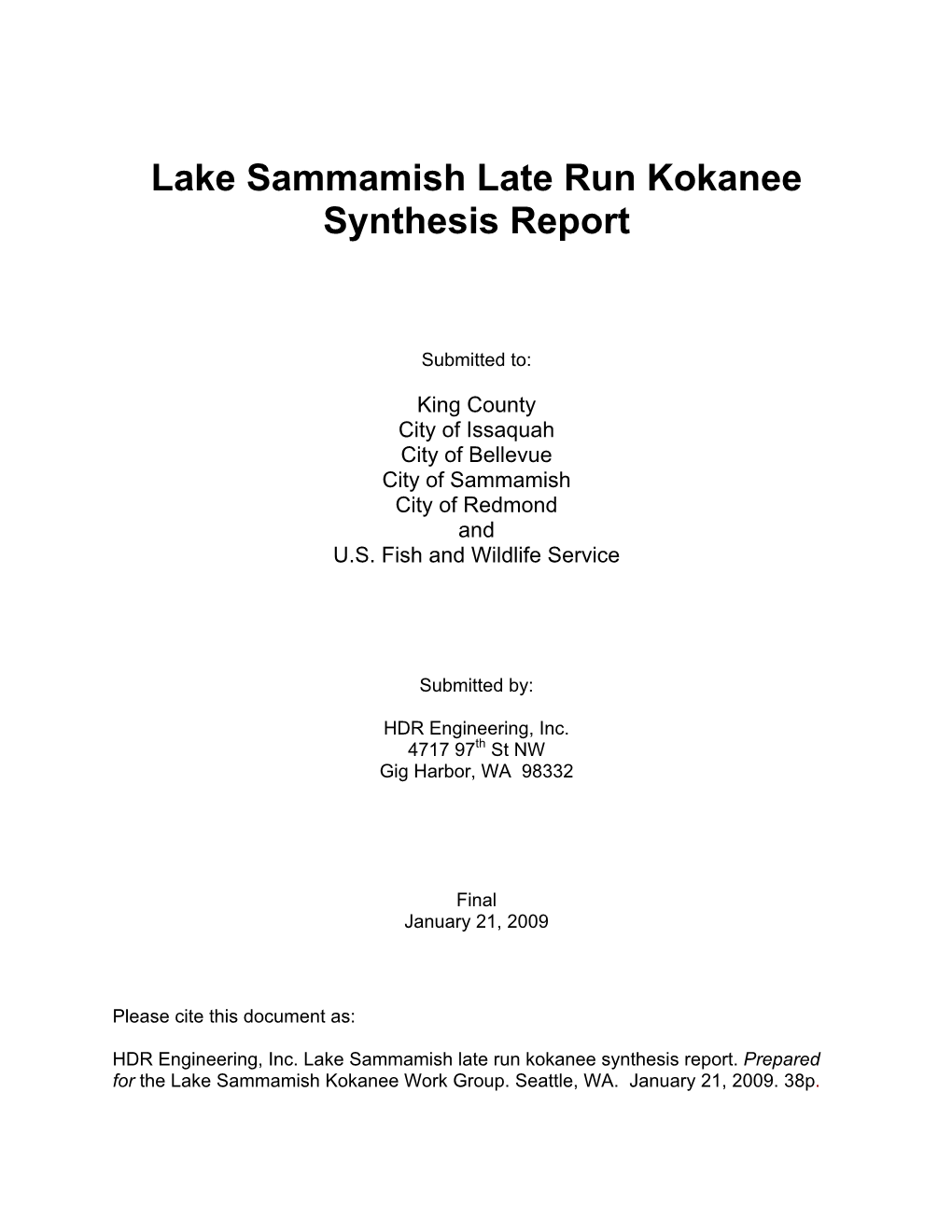 Lake Sammamish Late Run Kokanee Synthesis Report