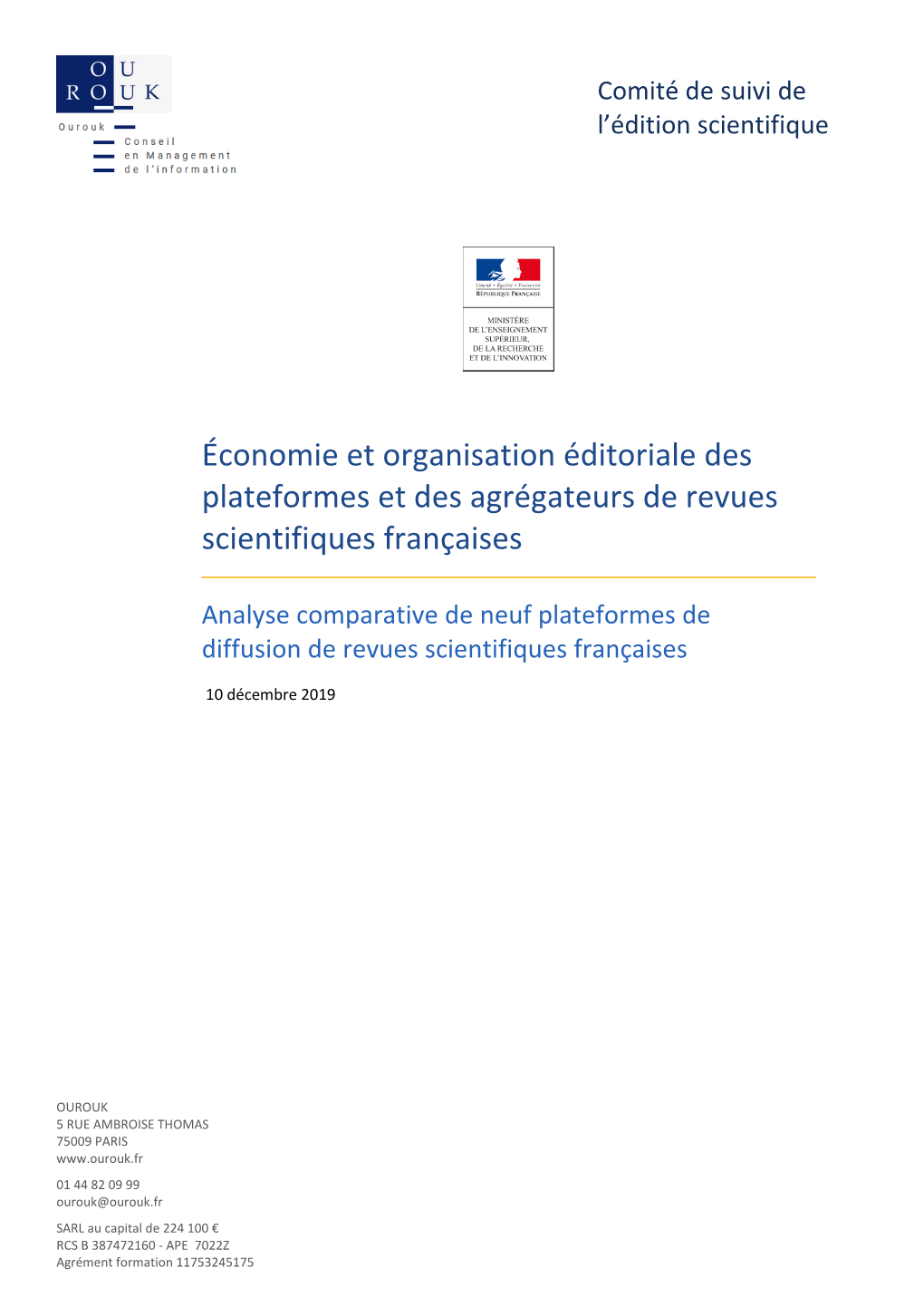 Économie Et Organisation Éditoriale Des Plateformes Et Des Agrégateurs De Revues Scientifiques Françaises