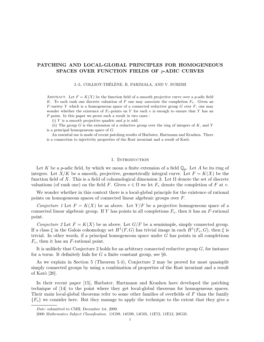 PATCHING and LOCAL-GLOBAL PRINCIPLES for HOMOGENEOUS SPACES OVER FUNCTION FIELDS of P-ADIC CURVES