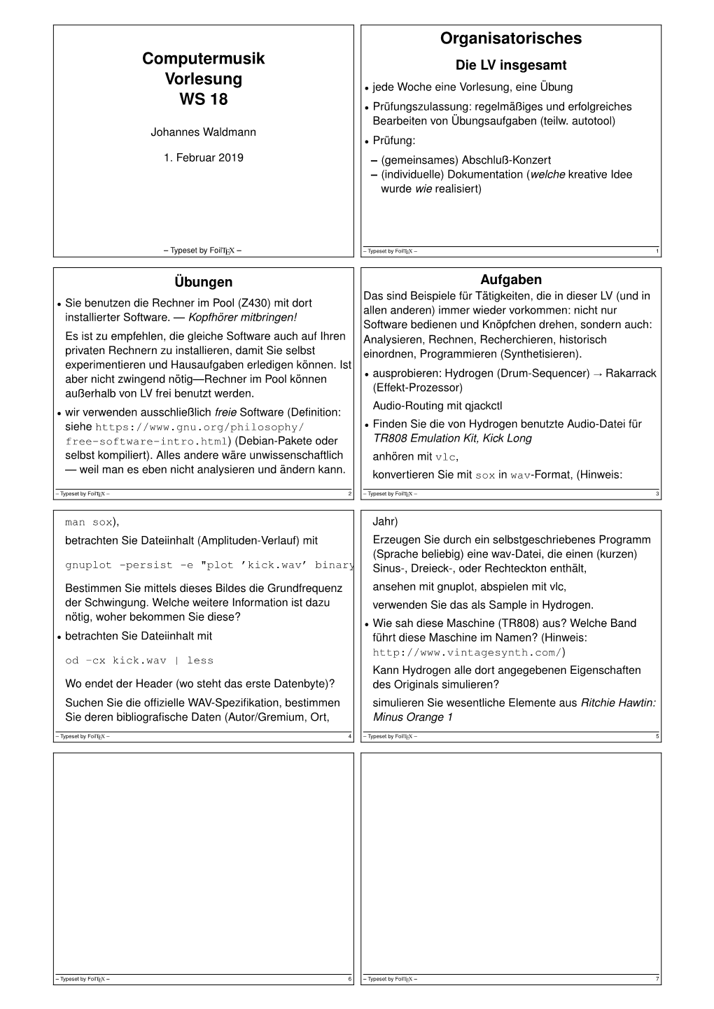 Computermusik Vorlesung WS 18 Organisatorisches