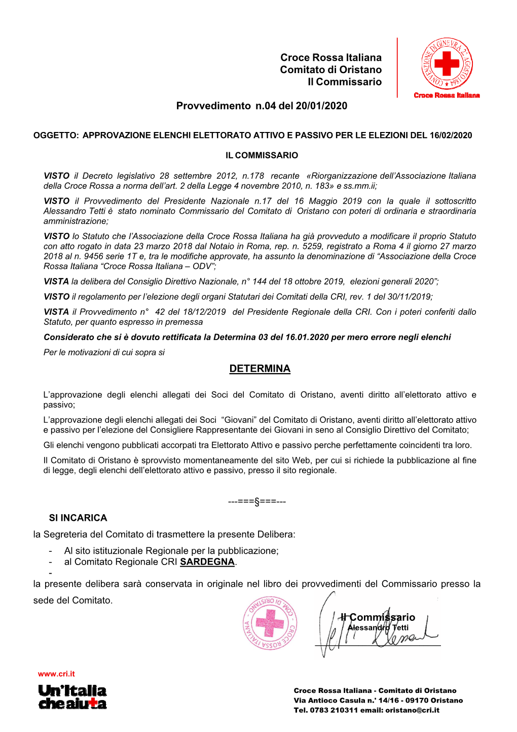 Croce Rossa Italiana Comitato Di Oristano Il Commissario