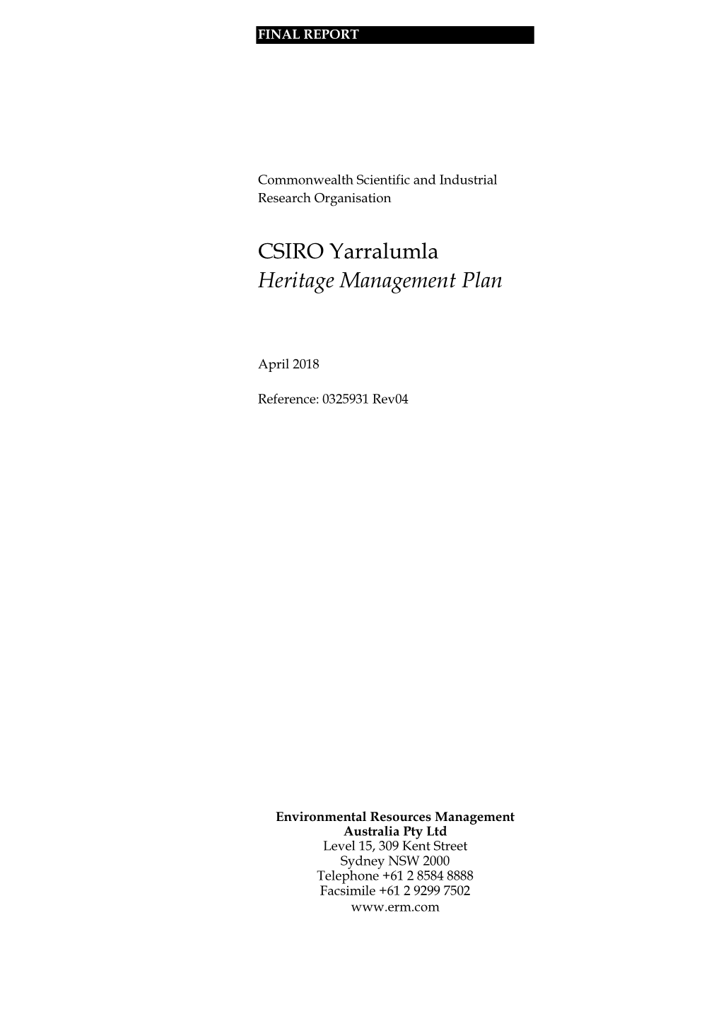 CSIRO Yarralumla Heritage Management Plan