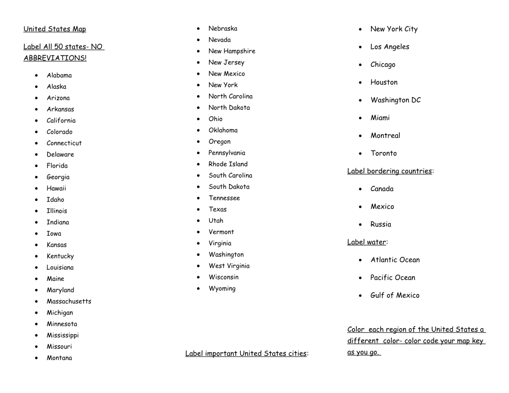 Label All 50 States- NO ABBREVIATIONS!