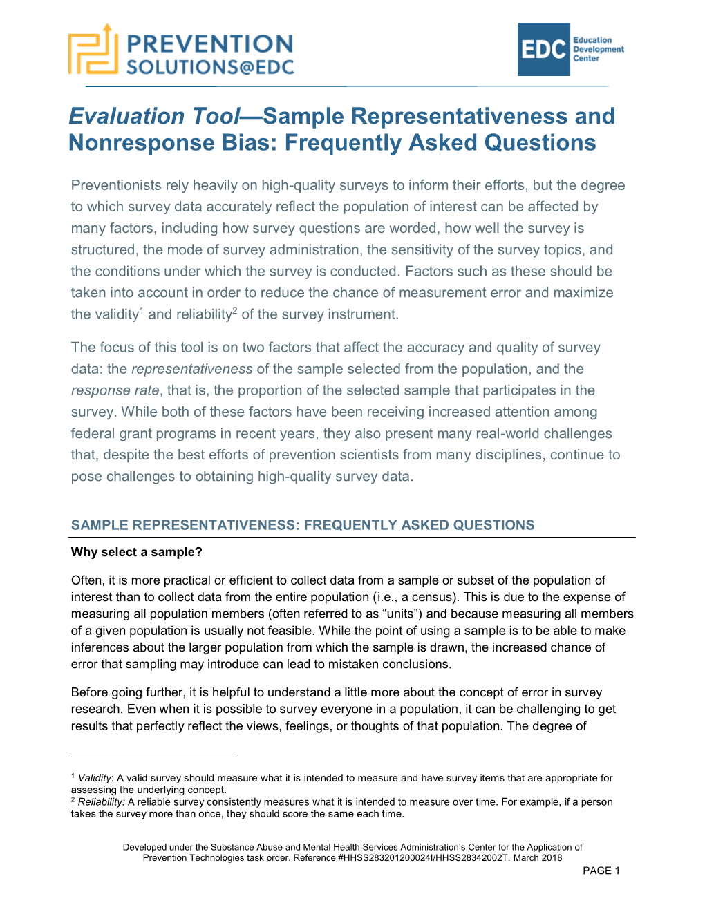 Sample Representativeness and Nonresponse Bias: Frequently Asked Questions