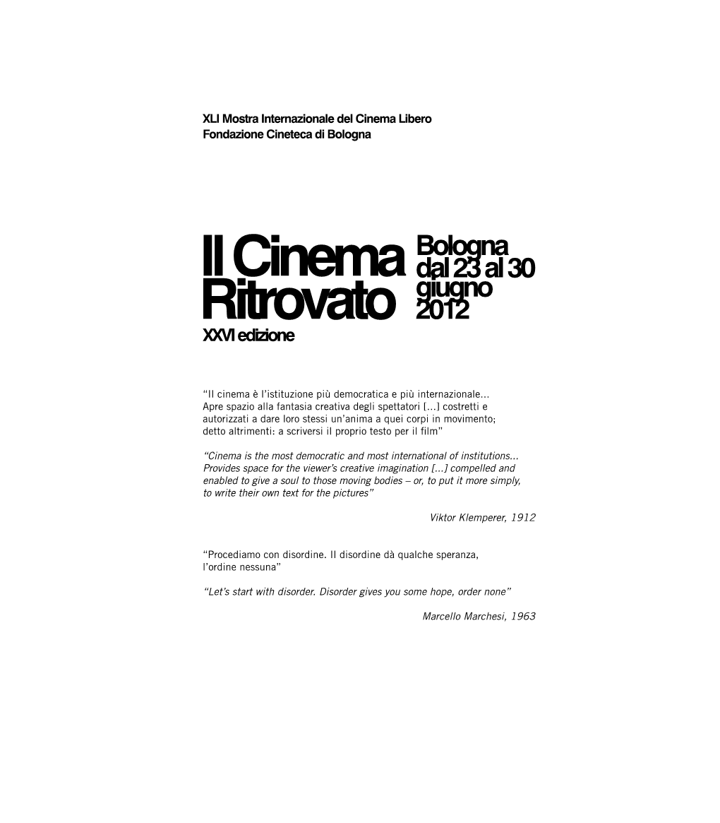 XLI Mostra Internazionale Del Cinema Libero Fondazione Cineteca Di Bologna