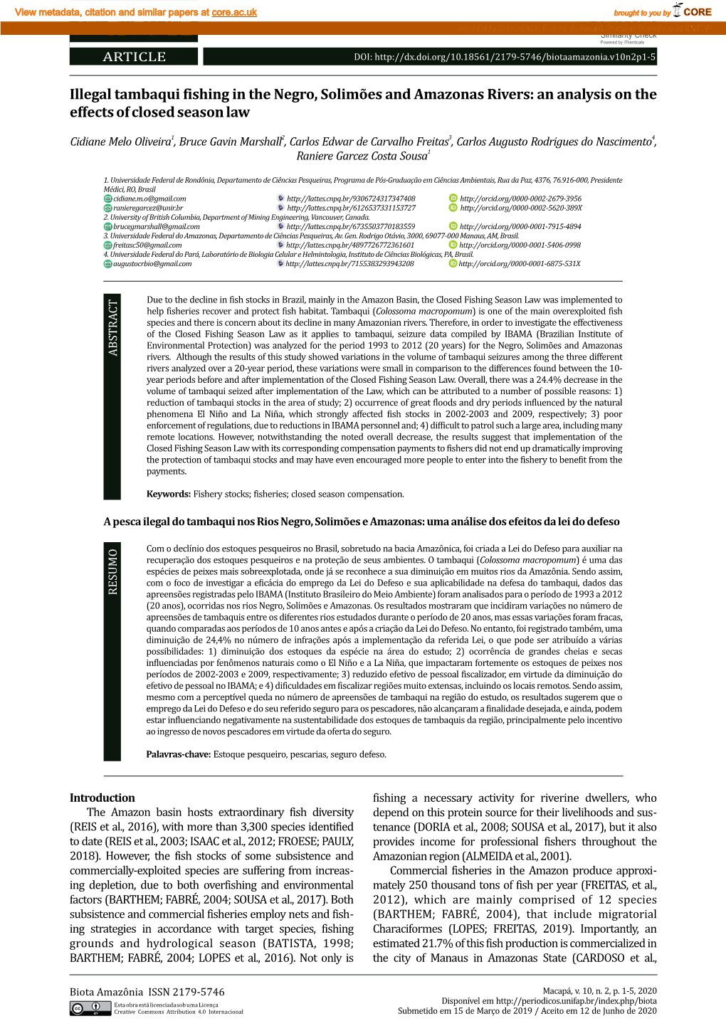 Illegal Tambaqui Fishing in the Negro, Solimões and Amazonas Rivers: an Analysis on the Effects of Closed Season Law