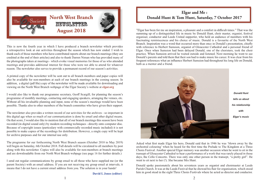 North West Branch Newsletter August 2018