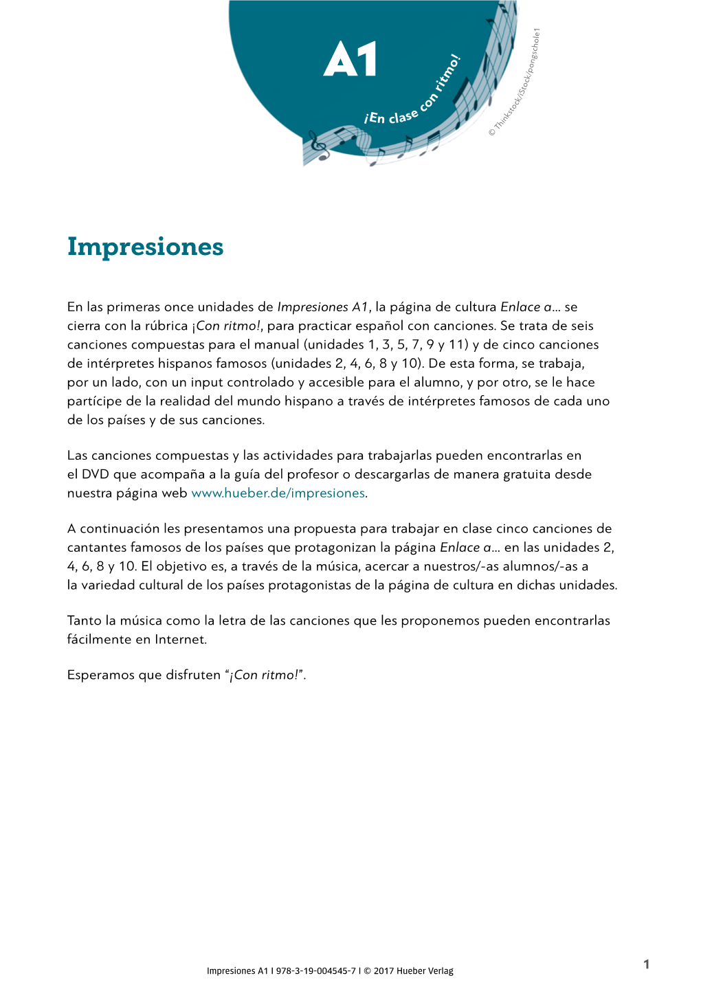 Impresiones A1, La Página De Cultura Enlace A… Se Cierra Con La Rúbrica ¡Con Ritmo!, Para Practicar Español Con Canciones