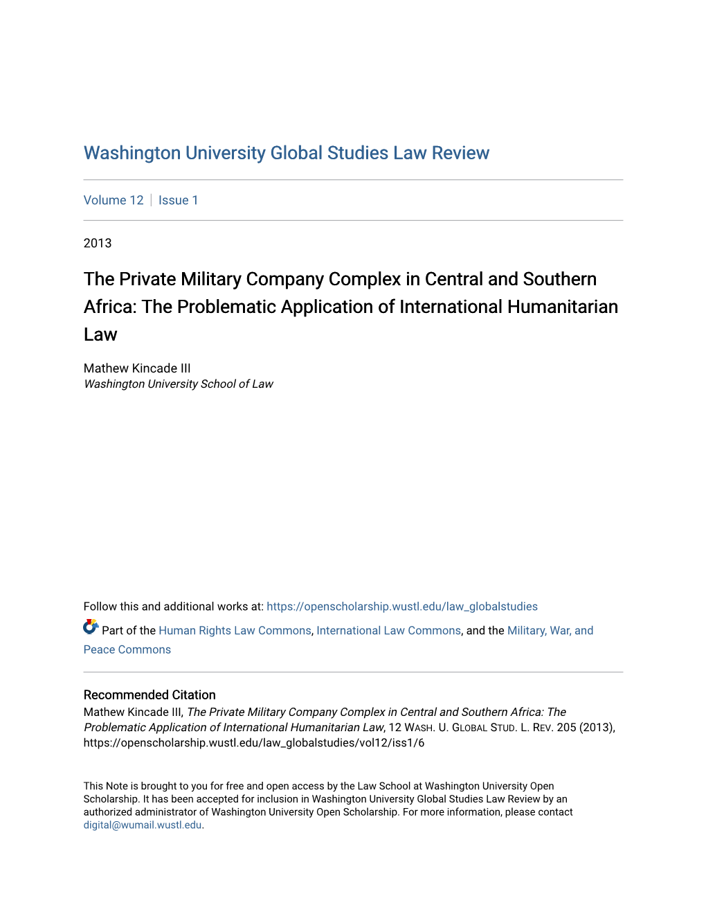 The Private Military Company Complex in Central and Southern Africa: the Problematic Application of International Humanitarian Law